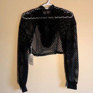 Fishnet Cropped Street Style Hoodie